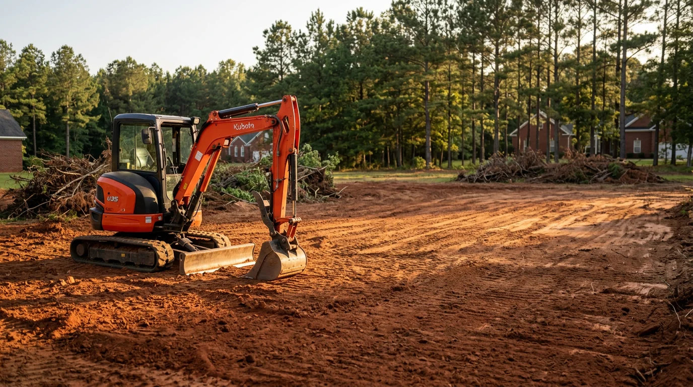 Heavy equipment clearing brush and trees from a residential lot in Campobello, SC